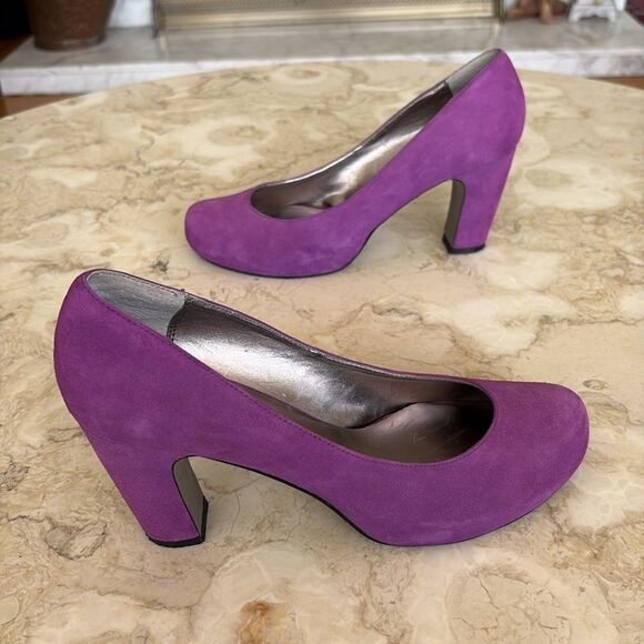 Sacha London Edna Kid Suede Hidden Platform Chunky 3” Heels Pumps - Picture 5 of 13